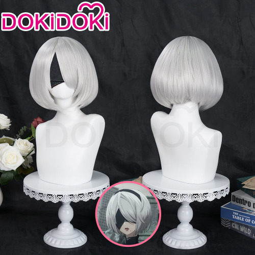 【Ready For Ship】DokiDoki Cosplay Game NieR:Automata 2B Cosplay Wig YoRHa No. 2 Type B Women Short White Heat Resistant Hair | 2B