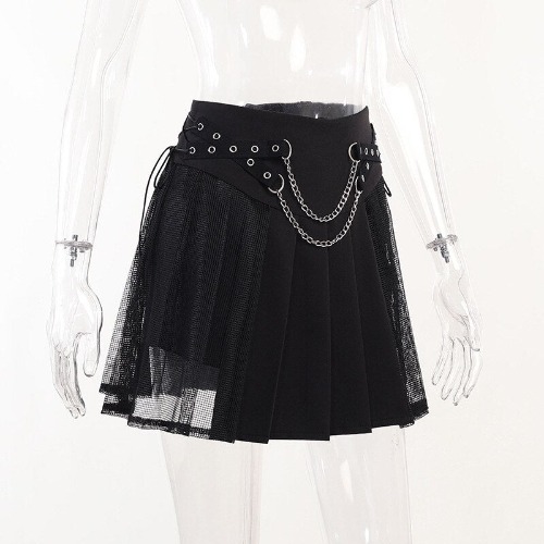 'No Way Out' Black Alt Embroidery Chain Skirt - 22002 / S
