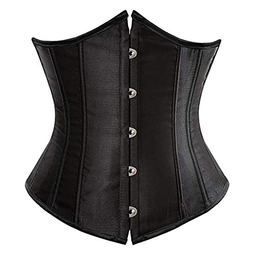Kelvry Women's Satin Waist Cincher Lace up Boned Bustier Underbust Corset - 12-14 - Black