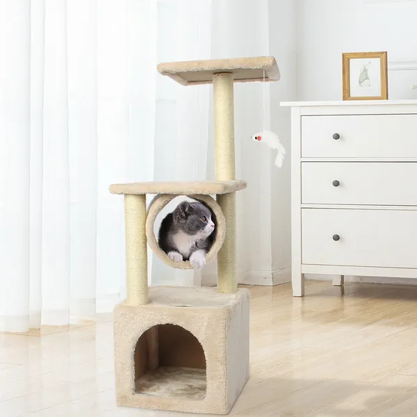 Cat Tree House Tower Scratching Bed Post with Toy Mouse