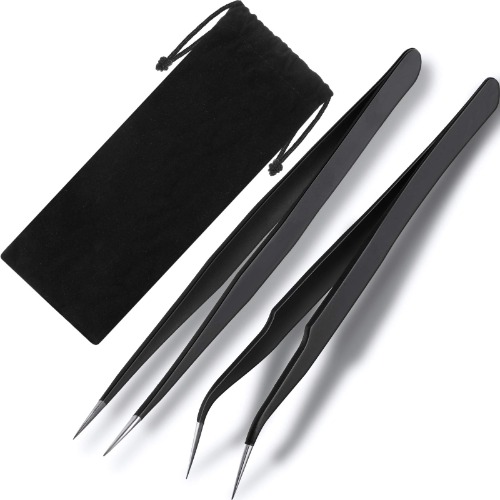 2 Pieces Straight and Curved Tip Tweezers
