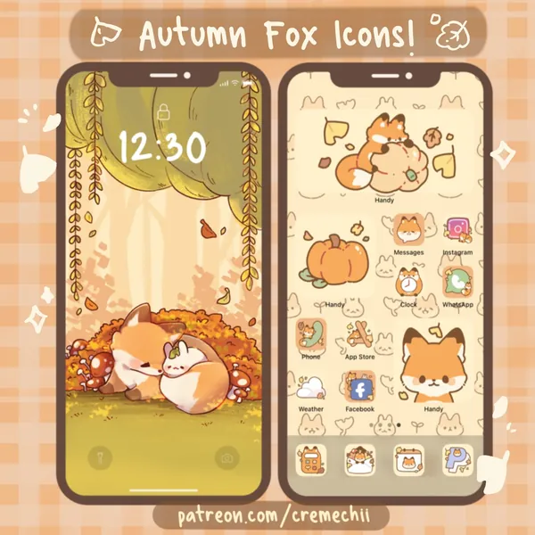 Cute Autumn Fox App Icon Set