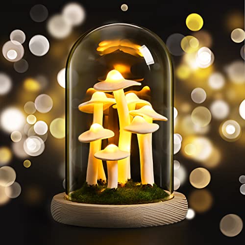 Mushroom Night Light Mushroom Lamp Decor LED Light in Glass Dome Lamp with Base for Home Decor Wedding Birthday Party Valentine's Gift (Normal Size) - Normal Size