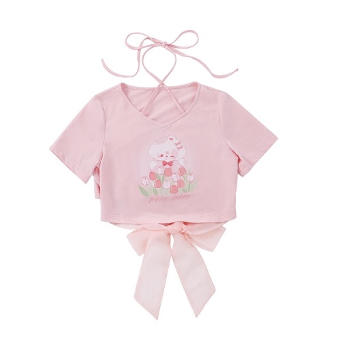 Spring Bunny Crop Top - Pink / S