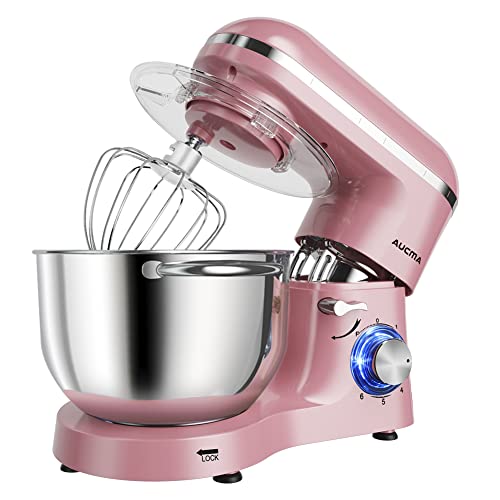 Aucma Stand Mixer,6.5-QT 660W 6-Speed Tilt-Head Food Mixer, Kitchen Electric Mixer with Dough Hook, Wire Whip & Beater (6.5QT, Pink) - 6.5QT - Pink