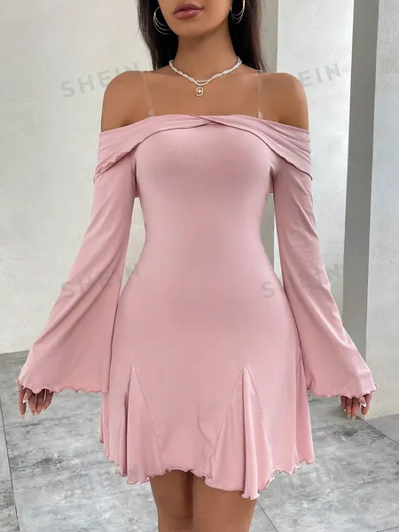 SHEIN Privé Elegant Off Shoulder Long Sleeve Dress