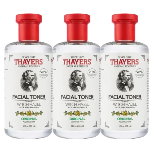 THAYERS Alcohol-Free Original Witch Hazel Toner with Aloe Vera, 12 fl oz (Pack of 3)