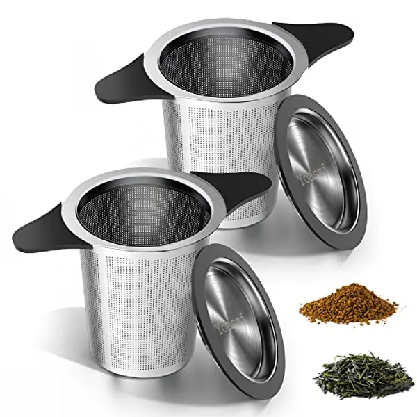 Yoassi Upgraded Tea Infusers for Loose Tea, Silicone Covered Extra Fine Mesh 18/8 Stainless Steel Tea Strainer with Large Capacity & Double Handles to Steep Loose Leaf Tea and Coffee 2 Pack