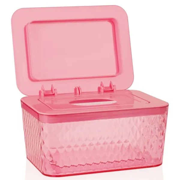 Whiidoom Wipes Dispenser, One-Handed Operation Wipe Holder for Baby & Adult, Seal-Designed Wipes Container for Bathroom Keep Diaper Wipes Fresh (Pink)