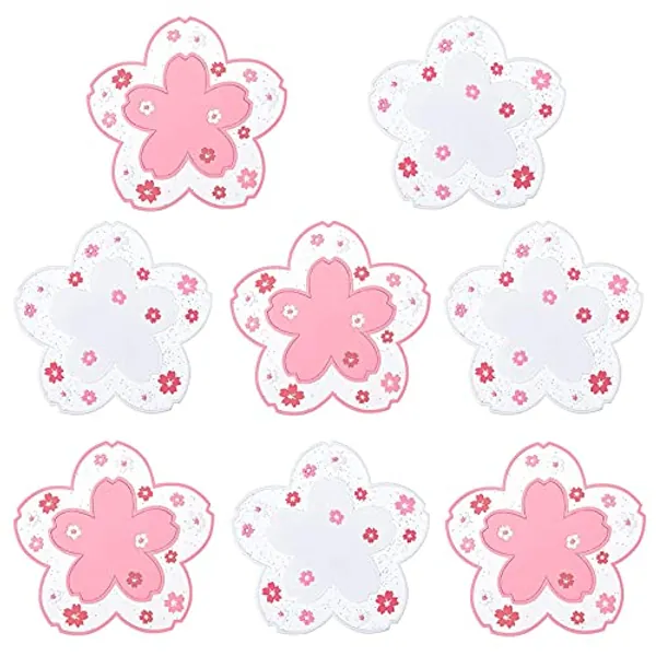 Kawaii Sakura Cup Coaster, Decor Cup Placemat, Cute Kitchen Pot Bowl Pad Placemat, Cherry Blossom Coaster, Table Cup Mat, Flower Pattern Mug Pink Coasters Set Of 8 for Drinks, Coffee, Tea (8PCS-4.5in)