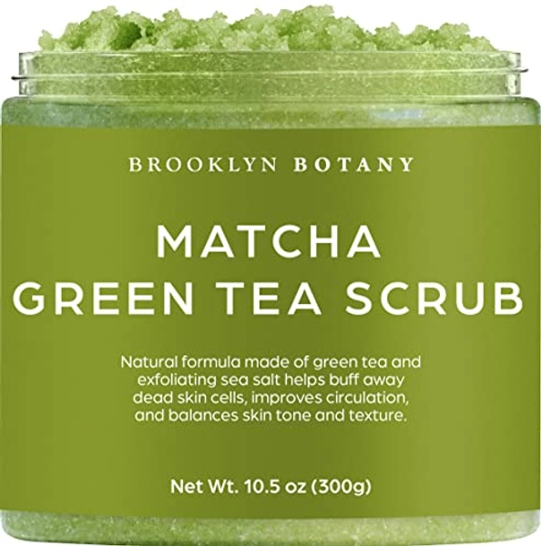 Brooklyn Botany Matcha Green Tea Body Scrub - Moisturizing and Exfoliating Body, Face, Hand, Foot Scrub - Fights Stretch Marks, Fine Lines, Wrinkles - Great Gifts for Women & Men - 300 g