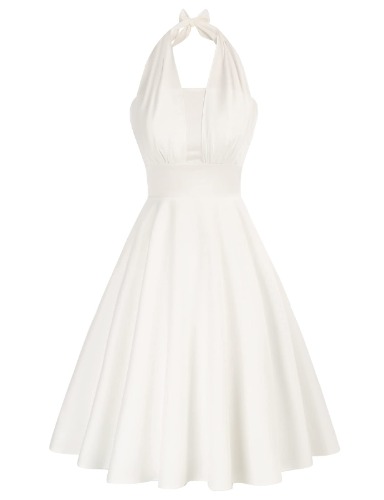 Belle Poque Women's Vintage Dress 1950s Halter Cocktail Party Rockabilly Dresses - White X-Large