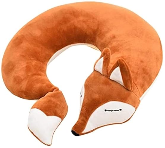 EHIOG U-Shaped Travel Pillow, Fox Neck Pillow Rest Neck Support Pillow, Car Seat Sleeping, Cartoon Headrest Airplane Pillow Travel Rest Pillow Cushion, Sleeping Aid, Suitable for Adults Kids (Brown)