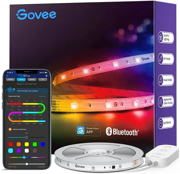 Govee RGBIC LED Strip 10m, Bluetooth LED Streifen, Segmentcontrol, Musik Sync, 64 Szenenmodus, Steuerbar via App-steuerung,Farbwechsel,geeignet für Zuhause Schlafzimmer Gaming 10M - 10M