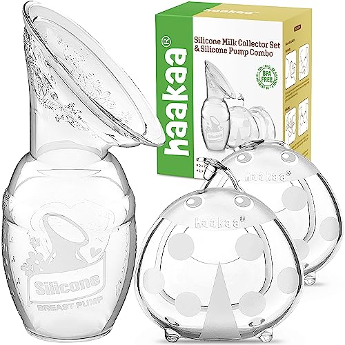 haakaa Manual Breast Pump for Breastfeeding 4oz/100ml and Ladybug Milk Collector 2.5oz/75ml Combo, Food-Grade Silicone - 3 Piece Set