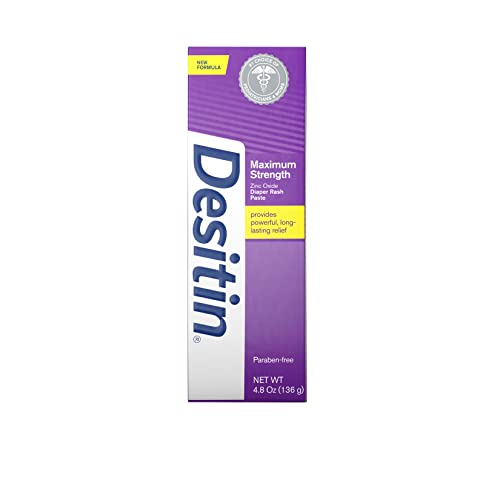Desitin Maximum Strength Baby Diaper Rash Cream with 40% Zinc Oxide for Treatment, Relief & Prevention, Hypoallergenic, Phthalate- & Paraben-Free Paste, 4.8 oz - Rash Cream