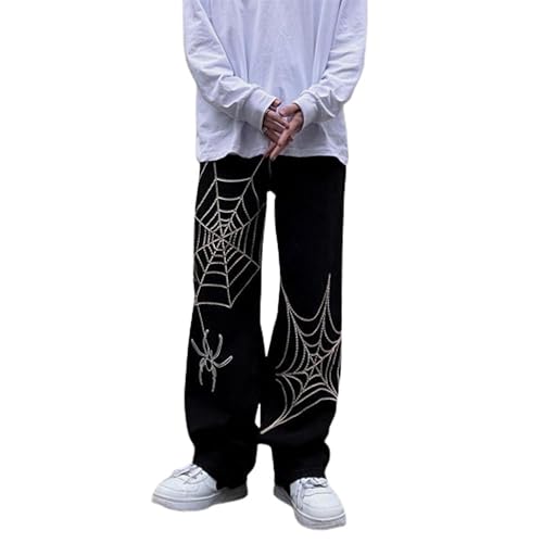 Ponitrack Spider Print Grunge Streetwear Y2K Casual Loose Baggy Sweatpants Cargo Pants Athletic Lounge Vintage Pants - X-Large - Black