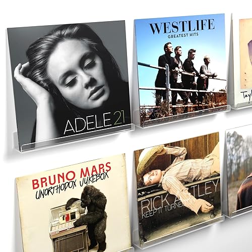 Laurensory Vinyl Record Shelf Wall Mount, 12 inch Clear Acrylic Album Record Holder Display, Kids Bookshelf, Floating Wall Shelves for Bathroom, Bedroom, Living Room, Kitchen, 6 Pack - Clear - 6 Pack