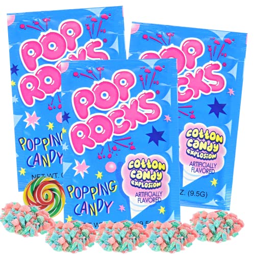 Pop Rocks Fizzing Candies, Cotton Candy Flavored Popping Sugars, Throwback Vintage Sweet Snacks, Party Favors or Movie Night Treats, 3 Pack, 0.33 Ounces