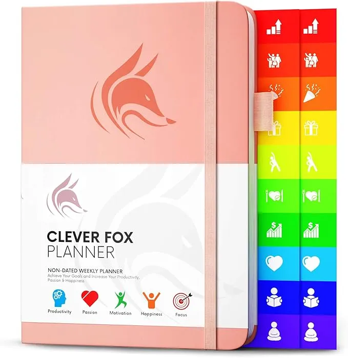 Clever Fox Planner - Weekly & Monthly Planner to Increase Productivity, Time Management and Hit Your Goals - Organizer, Gratitude Journal - Undated, Start Anytime, A5, Lasts 1 Year, Blue (Weekly) - Peach Pink (Undated) A5 (14.5 x 21cm)