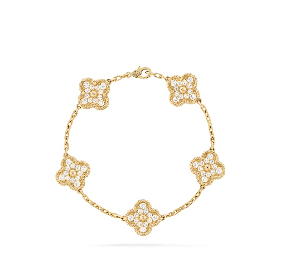 Vintage Alhambra bracelet, 5 motifs 18K yellow gold, Diamond