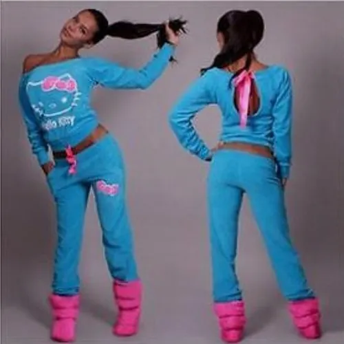 Women Hello Kitty Printed Velvet Sweatshirts 2pcs Hoodies Pullover Tracksuit - Ebay