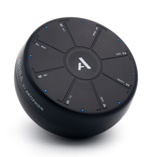Artiphon Orba sintetizador portátil controlador Looper Midi (8 pads de detección capacitiva, acelerómetro y giroscopio, a bordo de Looper con 4 pistas, Bluetooth LE Midi, incl. aplicación Orba), negro