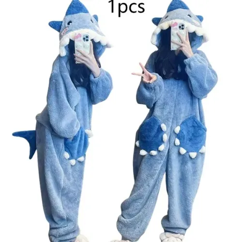 Cute Shark Women's Hooded Sleepwear Kigurumi 