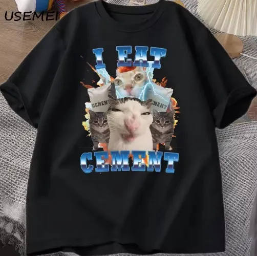 I Eat Cement Funny Cat Meme Tee Shirt 
