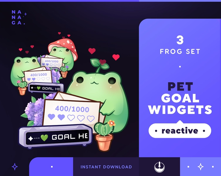 Frog Pet Goals Stream Widgets Mushroom / Cute Animal Twitch / Youtube Goal Widget Overlay / Reactive Stream Pet Mascot / StreamElements