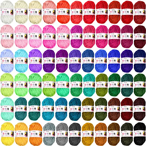 Timtin 66 Rolls Yarn for Knitting 2887 Yards Knitting Acrylic Yarn Mini Soft Crochet Yarns Assorted Colors Yarn Skeins for Mini Knitting and Crochet Project