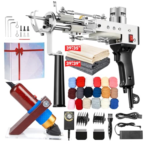 BESGEER Rug Tufting Gun with Carpet Trimmer Kit - Rug-Tuft-Gun-with-Tufting-Shears, 2 in 1 Cut Loop Pile Carpet Gun& Carving Clippers, Rug Maker Machine Starter Kit& Trimmer& Cloth& Yarn（Olive Black） - Olive Black