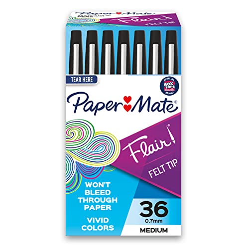 Paper Mate Flair Felt Tip Pens, Medium Point (0.7mm), Black, 36 Count - Pens