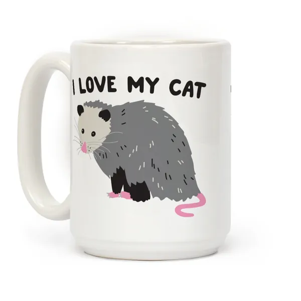 LookHUMAN I Love My Cat Opossum White 15 Ounce Ceramic Coffee Mug - 