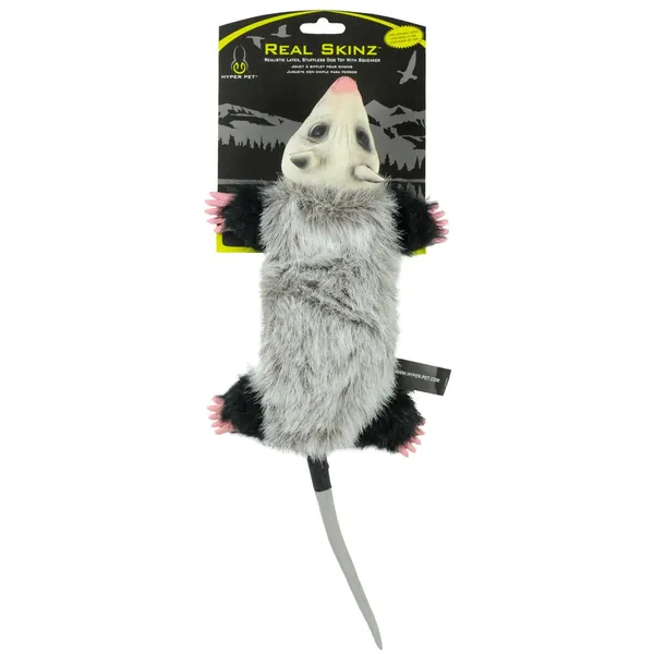 Hyper Pet Real Skinz Plush Dog Toy with Squeaker, Opossum - Opossum