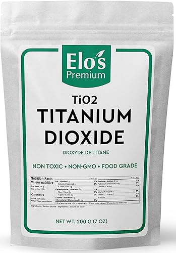 Titanium Dioxide (TiO2) (200g) by Elo’s Premium | Packaged in Canada| 100% Food Grade Colorant| Contaminant Free | Colorant for Soap, Candles, Sunscreen & More