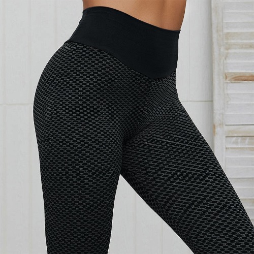 CHRLEISURE Grid Tights Yoga Pants Women Seamless High Waist Leggings Breathable Gym Fitness Push Up Clothing Girl Yoga Pant - Black / XL