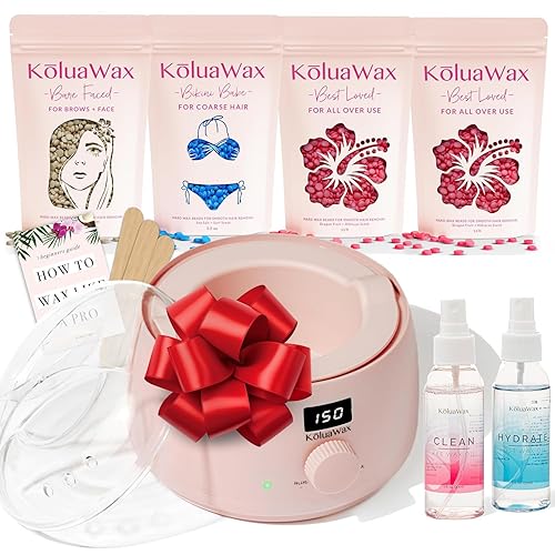 KoluaWax Premium Waxing Kit for Women - Hot Melt Wax Warmer for Hair Removal, Eyebrow, Bikini, Legs, Face, Brazilian Wax & More - Machine + 4-Pack Hard Wax Beads + Accessories, Blush - Blush