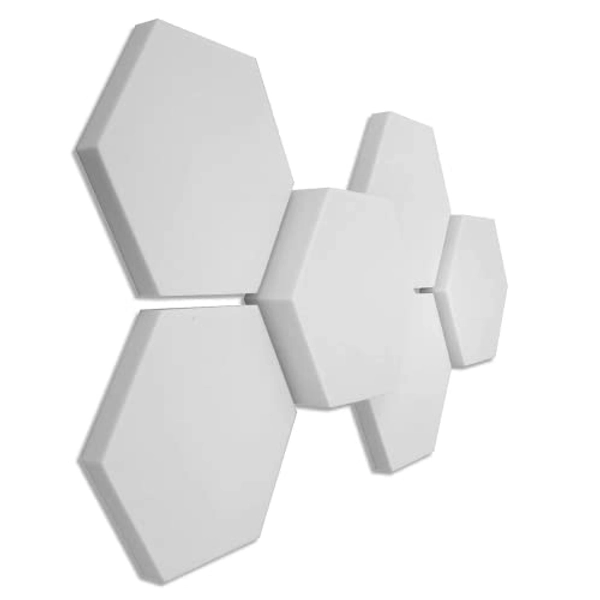 platino24 3D-Set Schallabsorber Hexagon aus Basotect G+, 6 Elemente 4x je Ø 300x30mm + 1x je Ø 300x50mm + 1x je Ø 300x70mm, Verbesserung der Raumakustik
