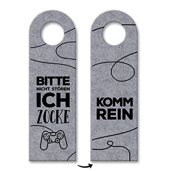 Nicht stören, ich zocke oder Komm rein Türhänger in Grau mit Zocker Motiv gaming