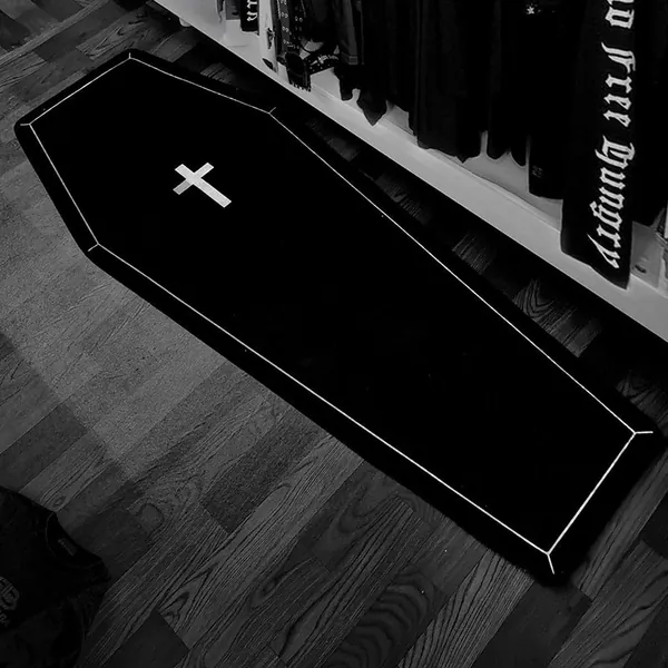 Born in a Casket Coffin-Shaped Throw Rug