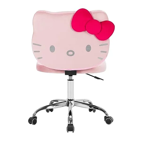 Impressions Vanity Hello Kitty Kawaii Swivel Vanity Chair for Makeup Room, Adjustable Height Cute Desk Chair with Wheels Rolling, Comfy Polyurethane Foam Back Armless Chair for Dorm (Pink)