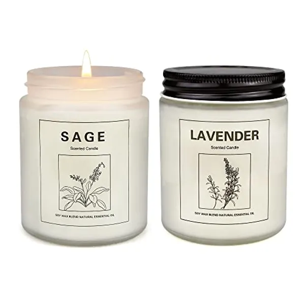 Sage Candles for Home Scented, Aromatherapy Lavender Candle, Soy Wax Candle Set 2 Pack, Women Gift with Strongly Fragrance Jar Candles