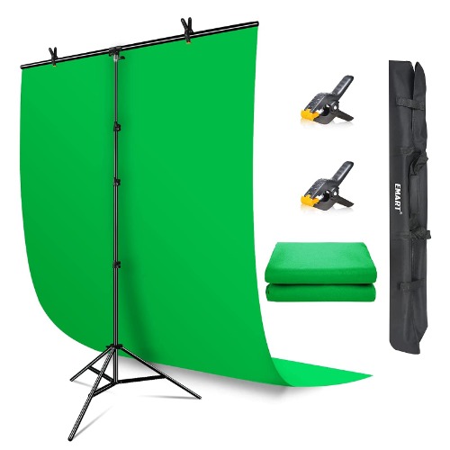 EMART Green Screen Backdrop with Stand, 5x7 ft Collapsible Greenscreen with Portable T-Shaped Background Support Kit, 5x8.5 ft Adjustable Stand for Streaming, Gaming, Zoom - Suit Green