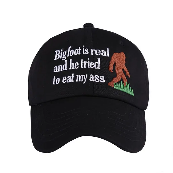 Bigfoot is Real and He Tried to Eat Hat 100% Cotton Bigfoot Costume Gifts Baseball Hats Black