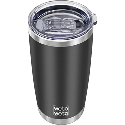 WETOWETO 20oz Tumbler, Stainless Steel Vacuum Insulated Coffee Tumbler Cup, Double Wall Powder Coated Leak-proof Travel Coffee Mug Cup (Black, 1 Pack) - A2-Black - Tumbler, 1 Lid