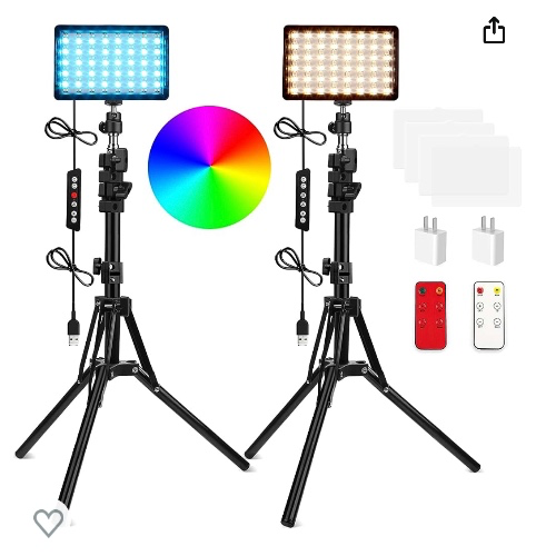  2 Packs RGB LED Video Light with Adjustable Tripod Stand/White Filters, Dimmable 2500-6500K USB Video Conference Lighting Kit 