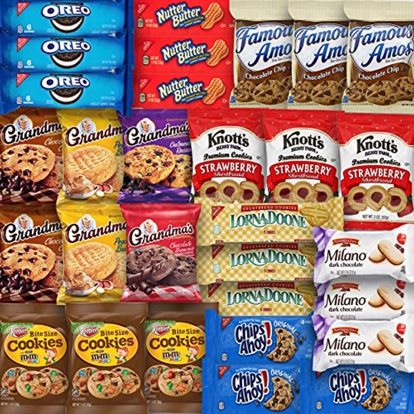 Cookies Variety Pack - 30 Assorted Cookies & Snacks Variety Pack for Adults & Kids - College Care Package - Cookies Lovers Gift - Snack Box Variety Pack Cookie Assortment Gift Basket by Stuff Your Sack