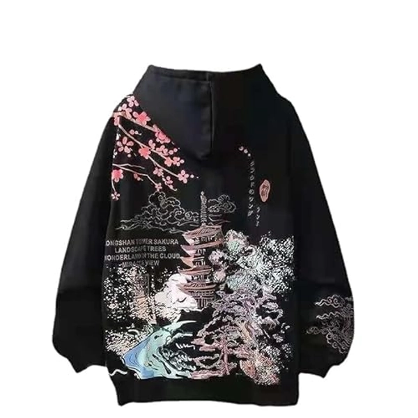 Y2K Anime Hoodies Aesthetic Sakura Graphic Sweatshirt Japanese Harajuku Oversized Zip Up Hooded Tops Alt Emo Clothes