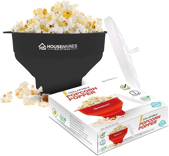 Collapsible Silicone Microwave Hot Air Popcorn Popper Bowl With Lid and Handles (Black) - Black